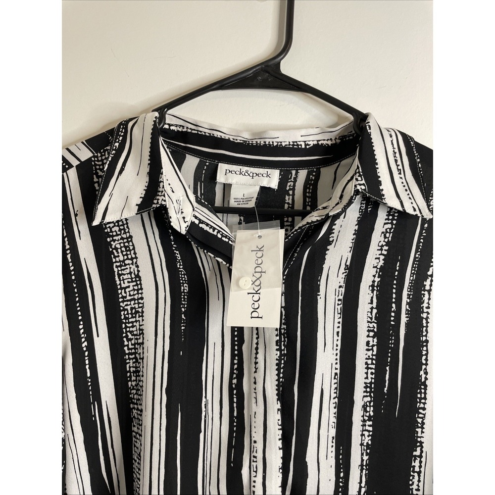 Peck & Peck Tunic Top Women's L Black White Striped Coastal Minimalist - Picture 8 of 8